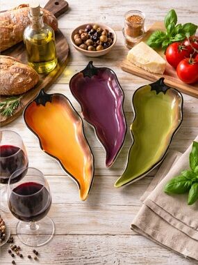 Clay Art La Mesa 3-PC Hand-painted Ceramic Hot Peppers Serveware Vintage 90s